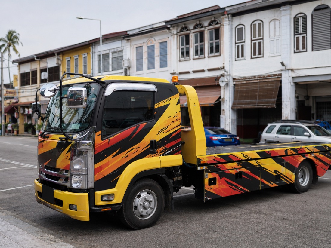 Lori towing di jalan kedai lama